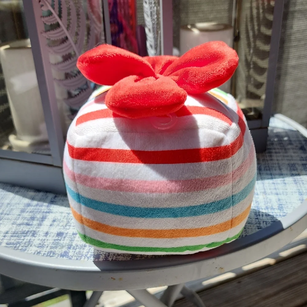 New Luxe Colorful Striped Birthday Gift Box Plush Squwaker Toy